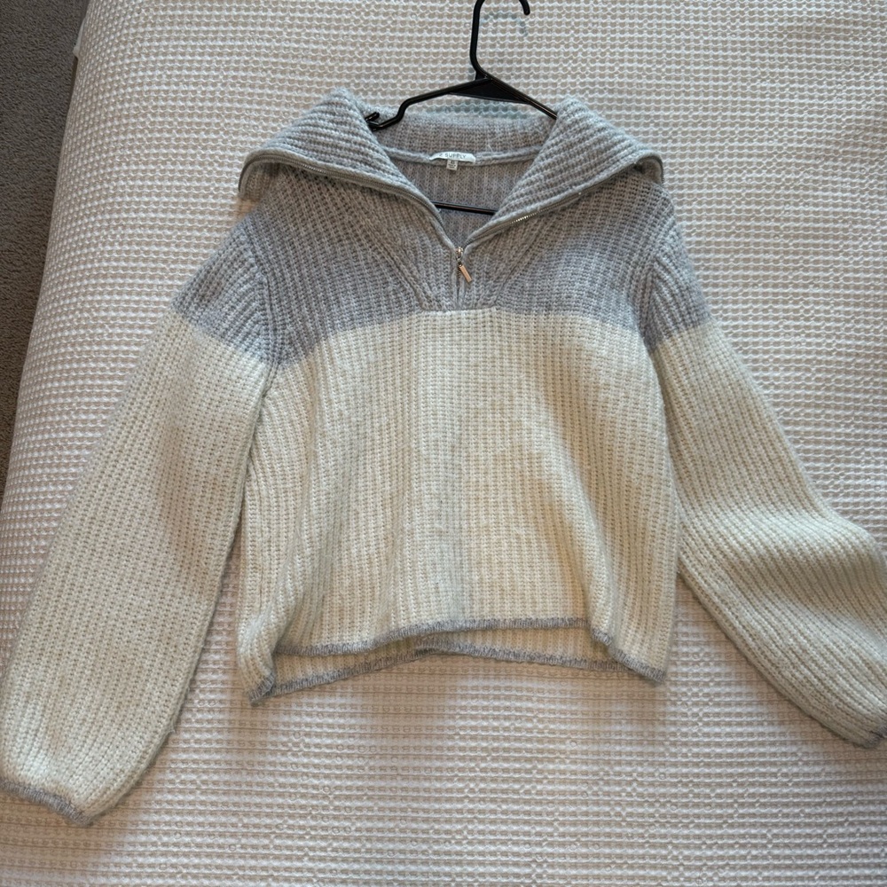 Z Supply Gray and Cream Cowl Neck Sweater. Size XS